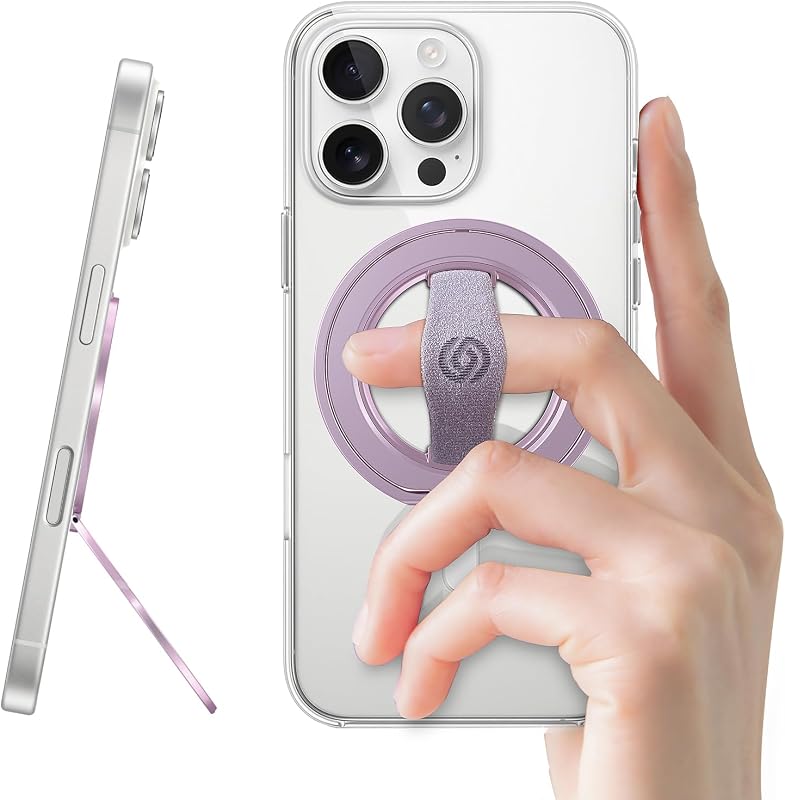 MagOne 3rd Gen [Compatible with MagSafe] Phone Grip Stand with Finger Strap, Removable Magnetic Ring Holder Kickstand Loop for iPhone 17,16,15,14,13,12 Series (Purple)
