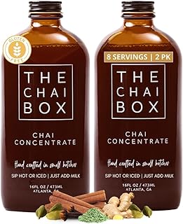 The Chai Box Sweetened Chai Tea Concentrate - Vegan, Gluten Free Chai Concentrate | 16 Ounce (Pack of 2) | Hot or Iced Black Tea Concentrate, Small Batch with Whole, Premium Spices