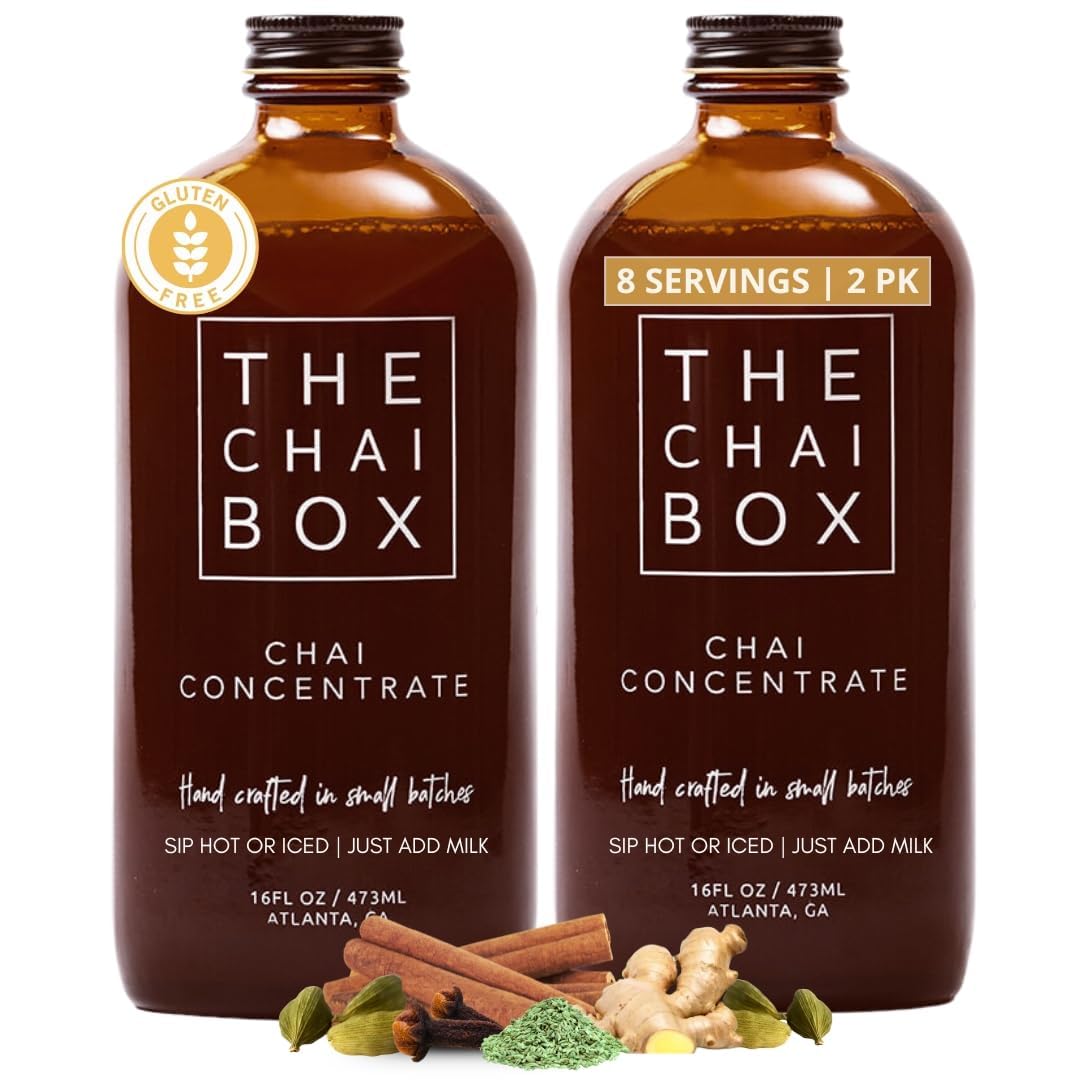 Sweetened Chai Tea Concentrate - Vegan, Gluten Free Chai Concentrate | 16 Ounce (Pack of 2) | Hot or Iced Black Tea Concentrate, Small Batch with Whole, Premium Spices