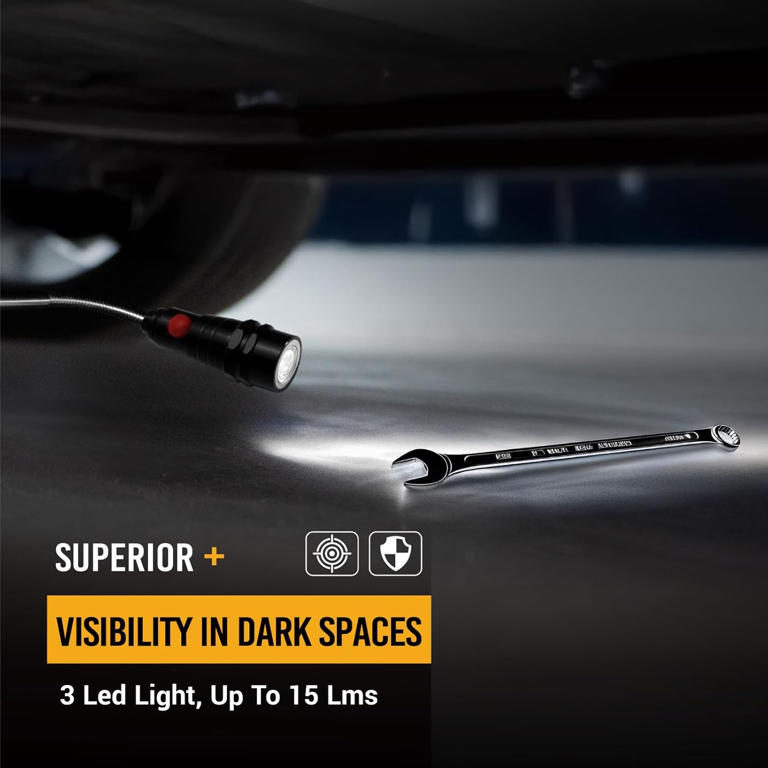 EWK Dual-Head Magnetic Pick Up Tool with 15 Lumen LED, 360° Swivel Extendable Flashlight with Magnet Holds Up to 4 lbs