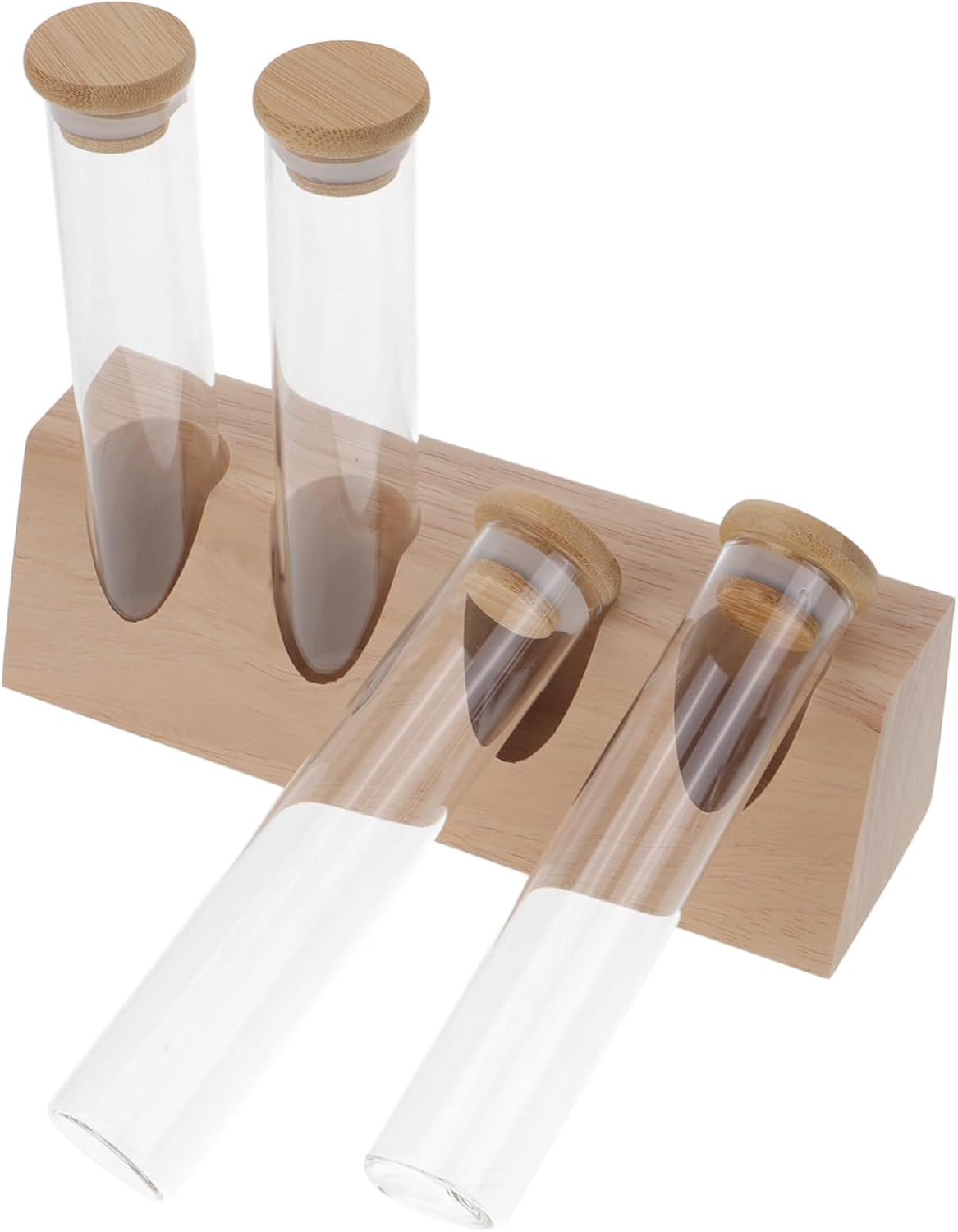 Glass Coffee Bean Storage Tubes with Wooden Stand Airtight Display Jars for Spices Tea and Small Items Space-saving Organization for Home Use