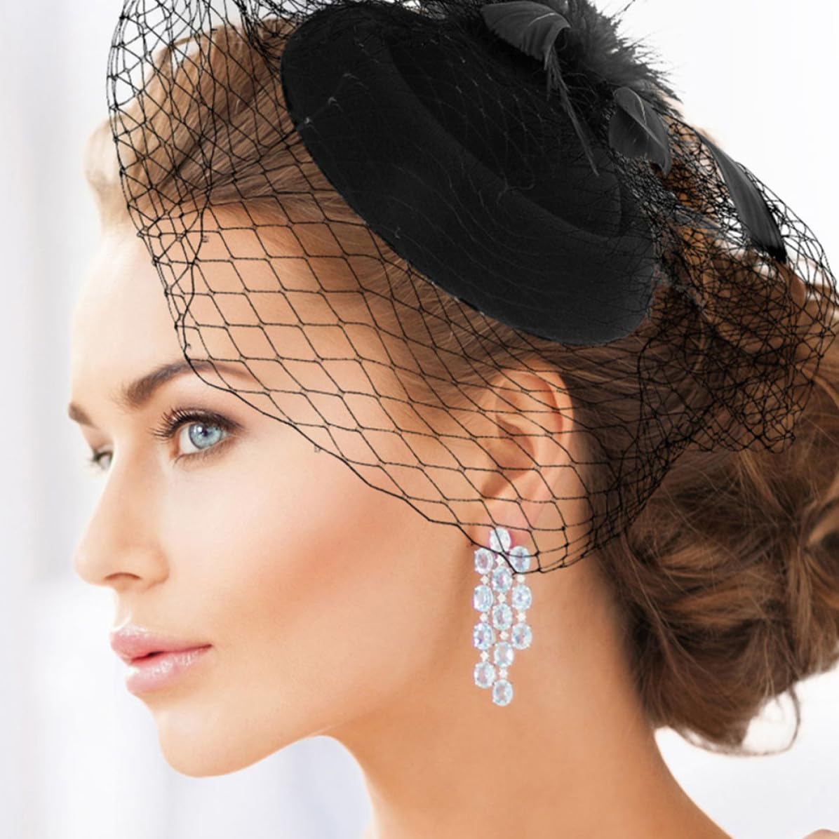 2pcs Mini Tea Party Fascinator Headbands with Lightweight Mesh Veil and Plastic Alloy Frame, Elegant Women Banquet Hair Accessories for Evening Events