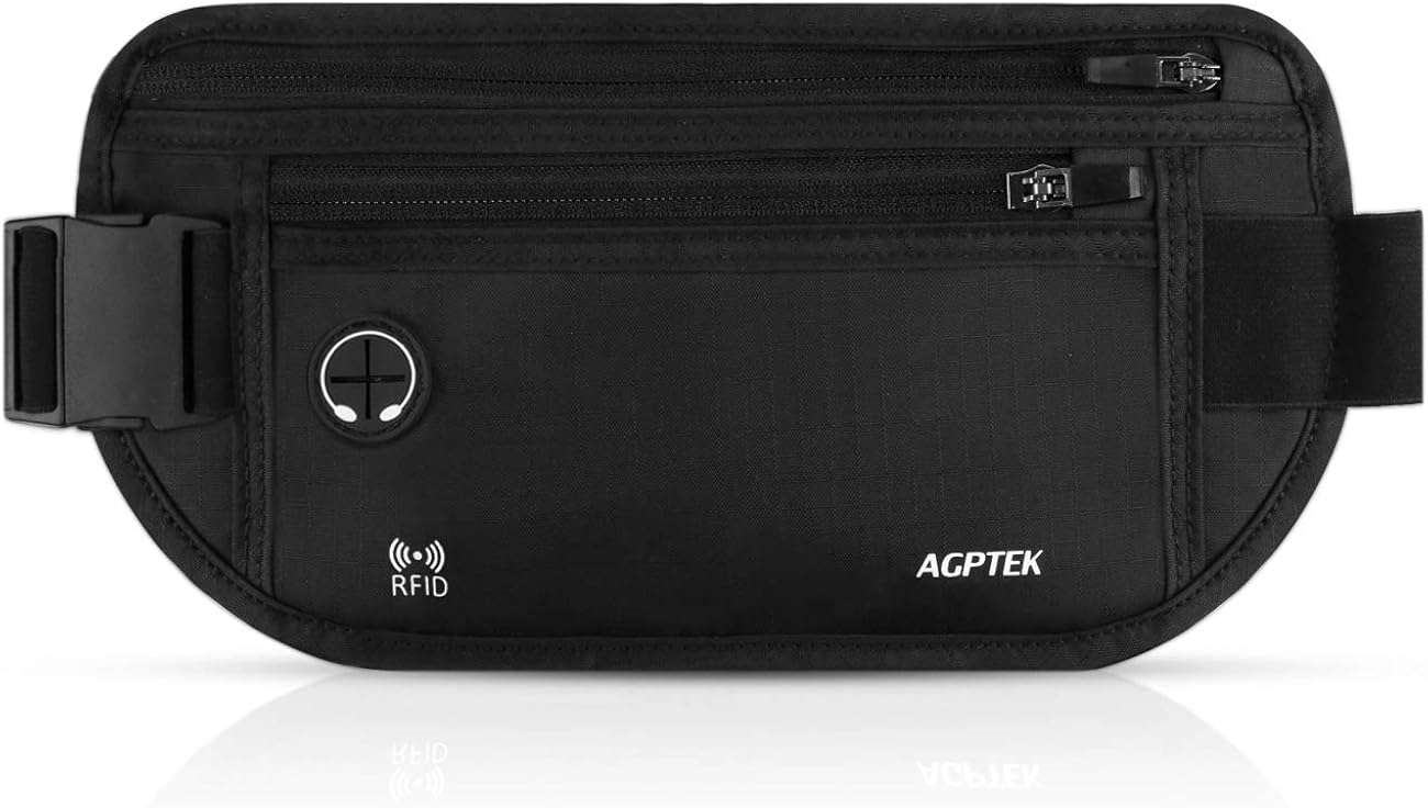 AGPTEK Hiking Waist Packs, Fanny Pack Money Belt with RFID Blocking, Adjustable Water Resistant Running Belt Bumbag for Men Women Traveling for iPhone Samsung Cards Money Passport