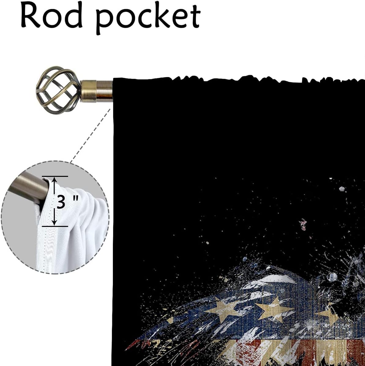 American Flag Blackout Curtains, Boy Girls Bedroom Living Room Darkening Decor Graffiti Art USA Stars and Stripes Flag and Bald Eagle Rod Pocket Thermal Insulated Window Curtain/Drapes, 42x45 Inch