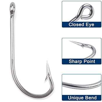 Lot De 50 Hameçons à Tige Courte O'Shaughnessy - Tailles 1# à 5/0, Acier Inoxydable, Pointe Tranchante, Pour Pêche Eau Douce/salée - 9