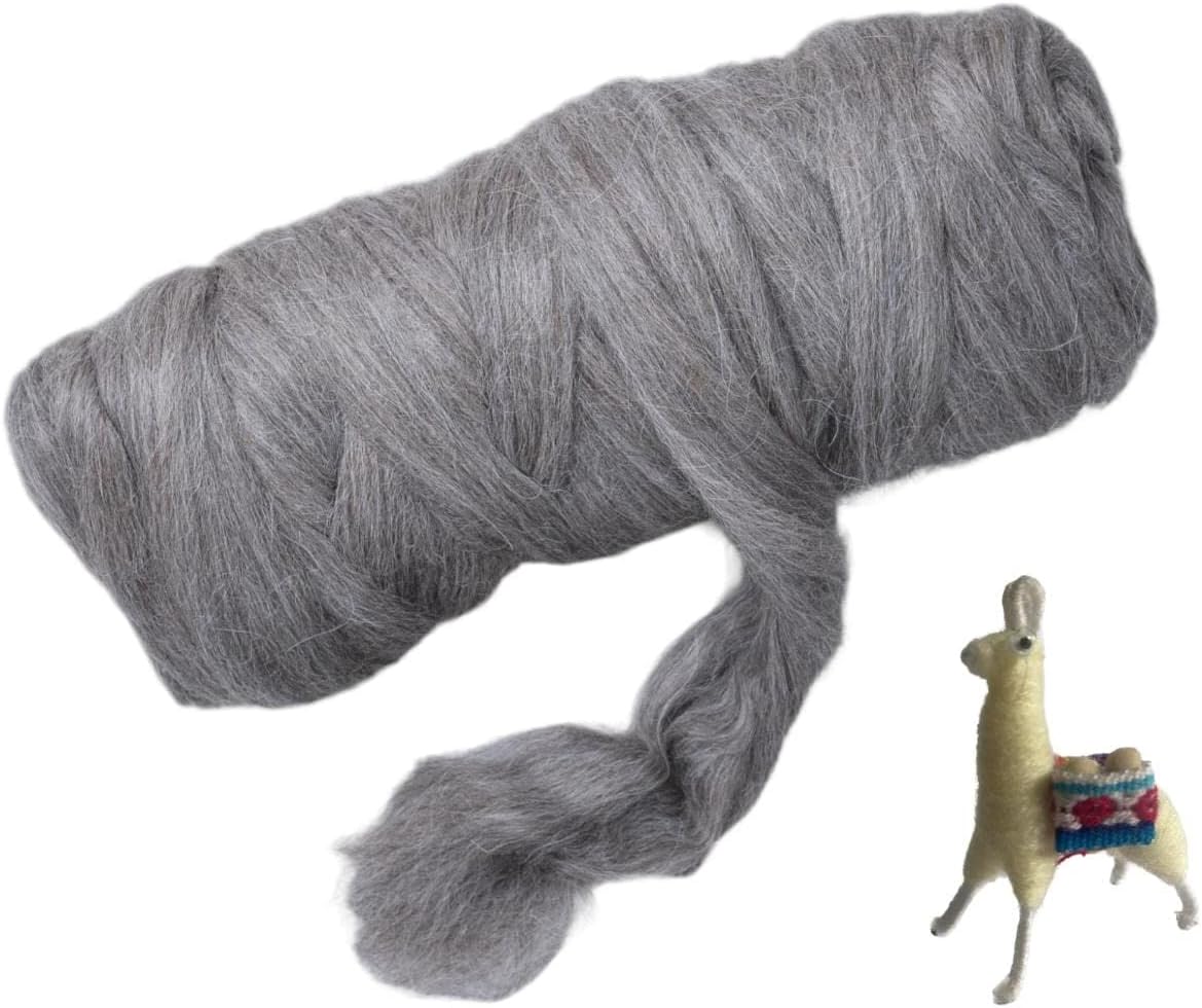 Llama Wool roving (Similar to Alpaca), 1 lb. Best for Needle Felting, handcrafts and Spinning. Natural Colours, un-Dyed. (Light Gray PMG, 1lb)