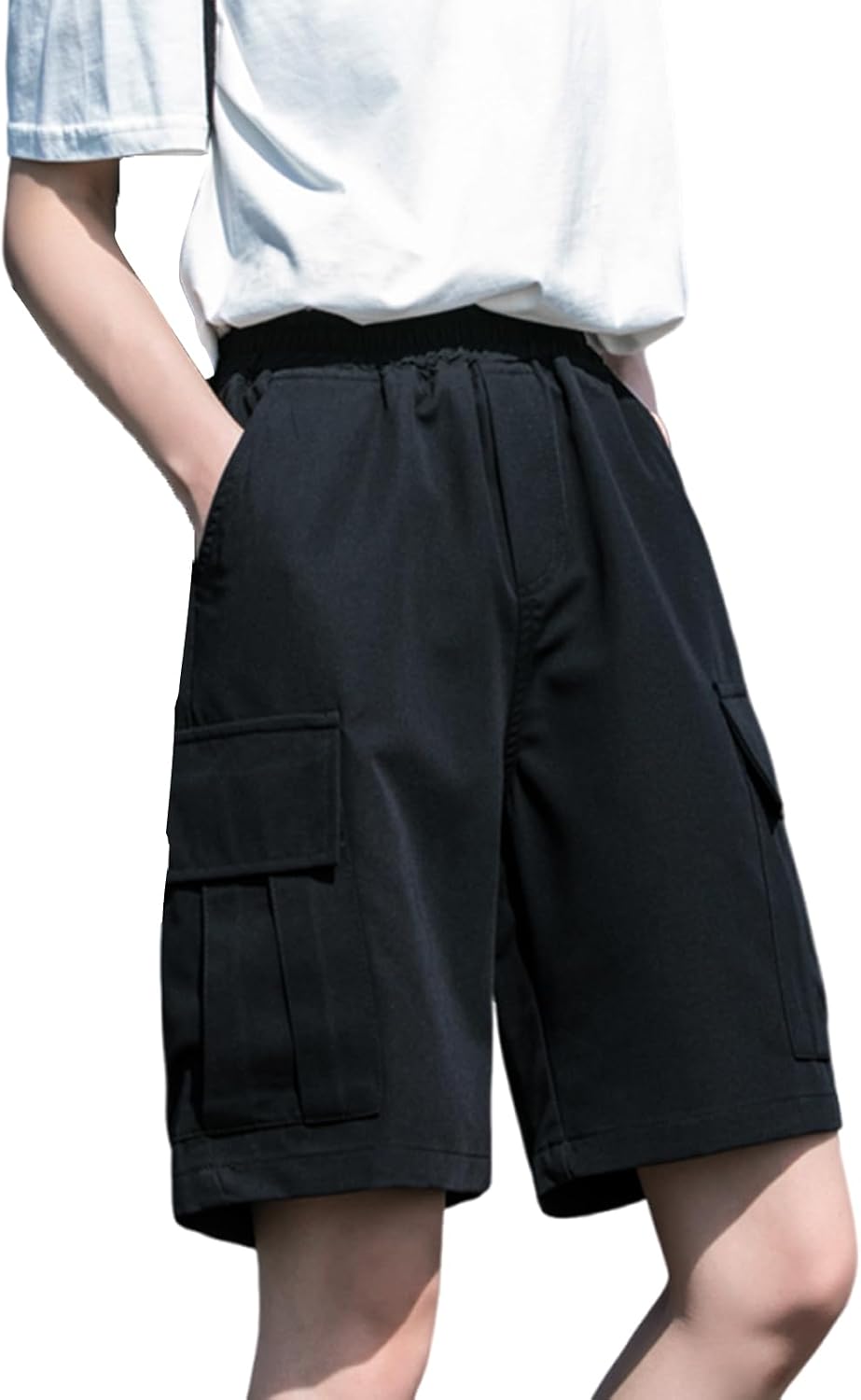 Hewlshawn Women's Hiking Cargo Shorts Athletic Gothic Summer Elastic Waist Bermuda Lightweight Casual Y2k Streetwear