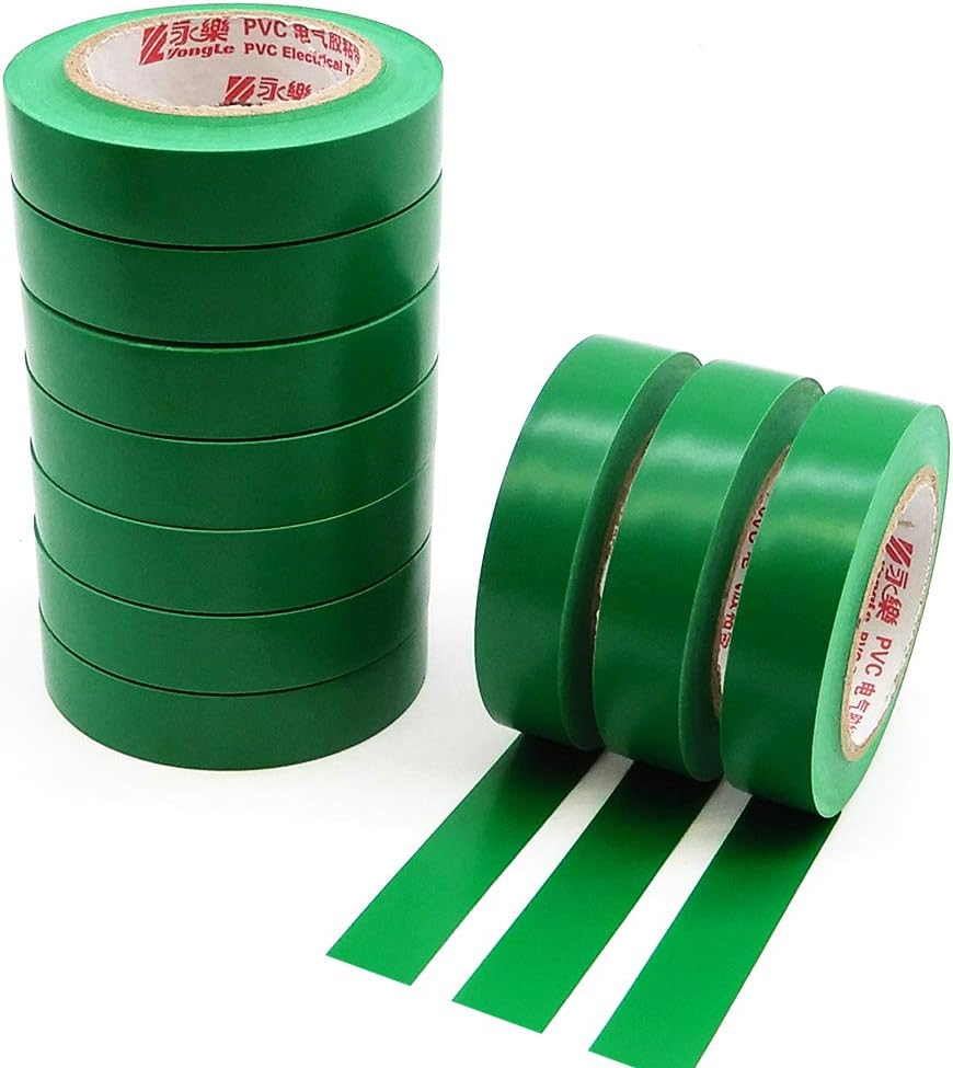 10 Rolls PVC Electrical Tapes, Maveek Self Adhesive Waterproof Insulation Green Tapes, Rated up to 600 Volts and 176 °F, 15mmx18m(0.6" x 59ft)