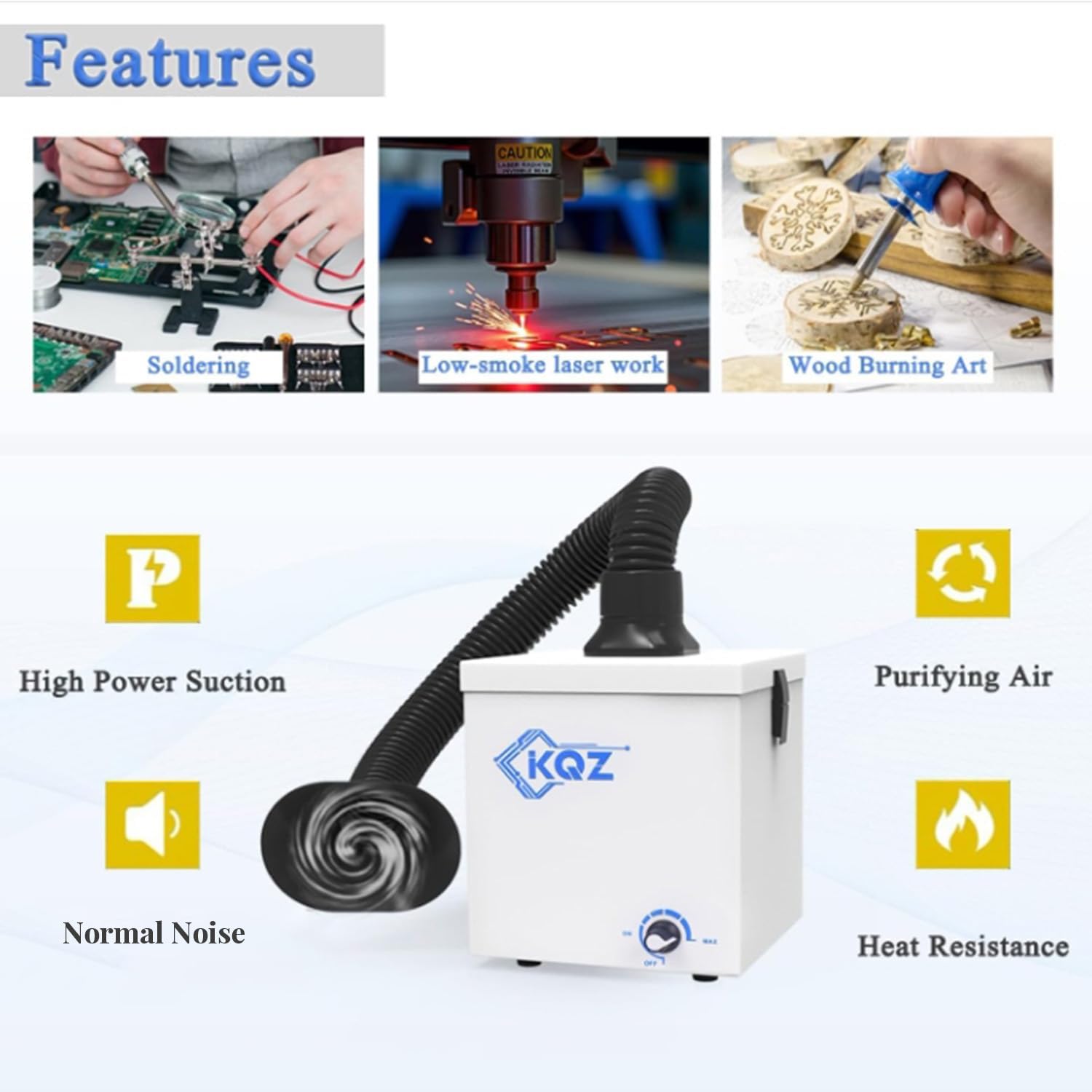 KQZ-W1 Solder Fume Extractor, 168m³/h Strong Suction Smoke Extractor, 5*Thick Pre-Filter+H13 HEPA Soldering Fume Extractor, 99.99% Purification Smoke Absorber for Welding Soldering 3D Printing White