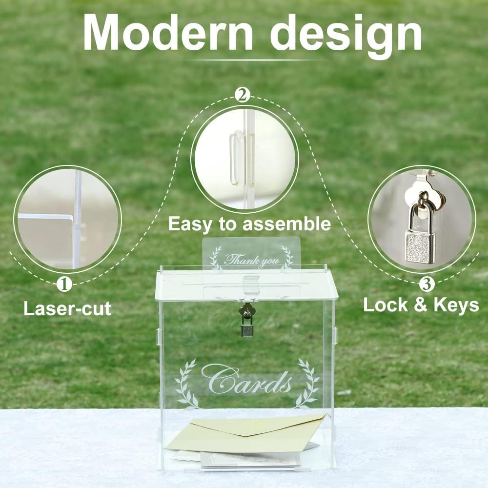 OurWarm Wedding Card Box for Wedding Reception, Clear Card Boxes with Lock, Gift Card Box Money Box Holder For Reception Anniversary Shower Rustic Wedding Decorations Birthday Graduation