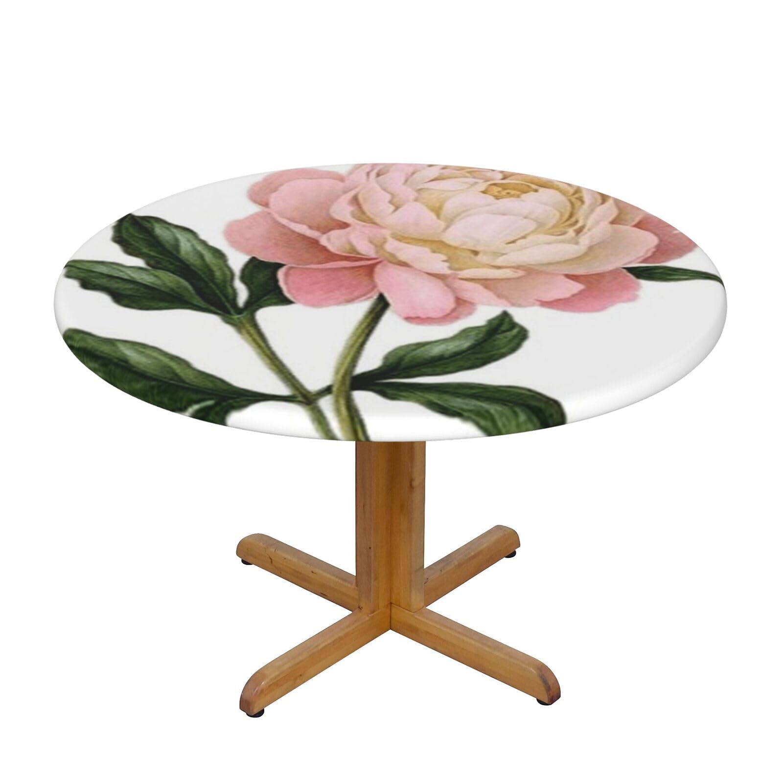 Ffshkowe Peony Elastic Round Tablecloth Oil Proof Table Cover For Dining Party Picnic