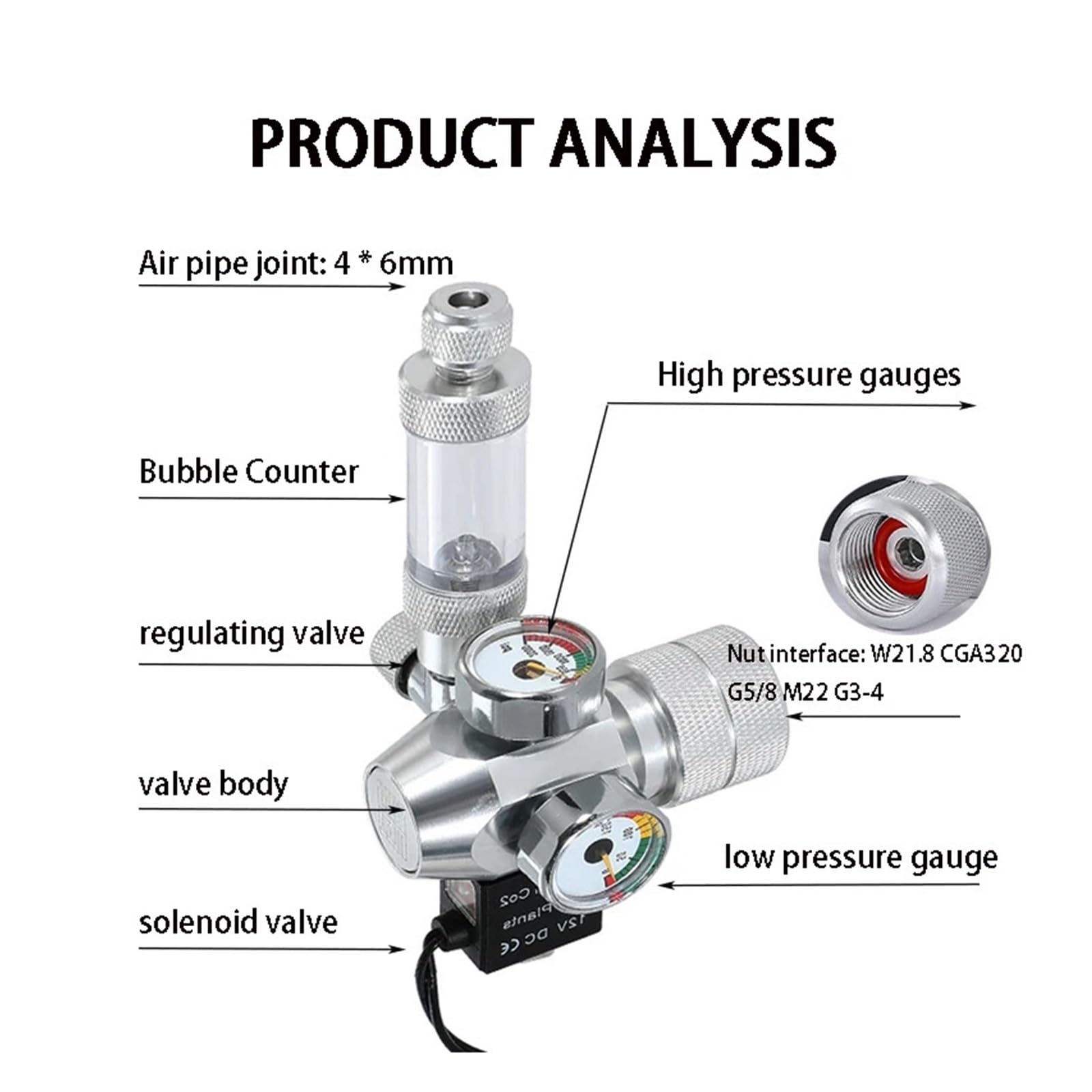 Nuevo Regulador de CO2 for Acuario DIY, válvula electromagnética, Contador de Burbujas, Sistema de Control de CO2, válvula Reductora de CO2 for pecera(G5-8)