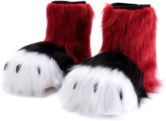 QMFUR Animal Furry Slippers Fuzzy Fursuit Feet Paw Claw Shoes Cosplay Boots Costume Accessories Set for Adult
