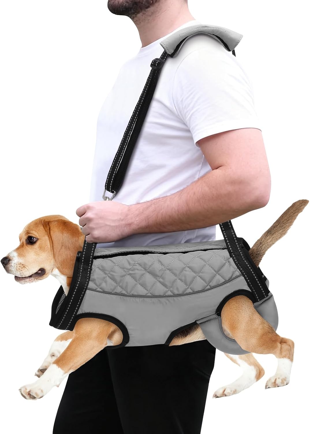 Dog Lift Harness, Pet Rehabilitation Breathable Lifts Bag, Adjustable Pet Leg Split Assistance Strap with Reflective Strip for Outdoor Walking (Grey, XL)