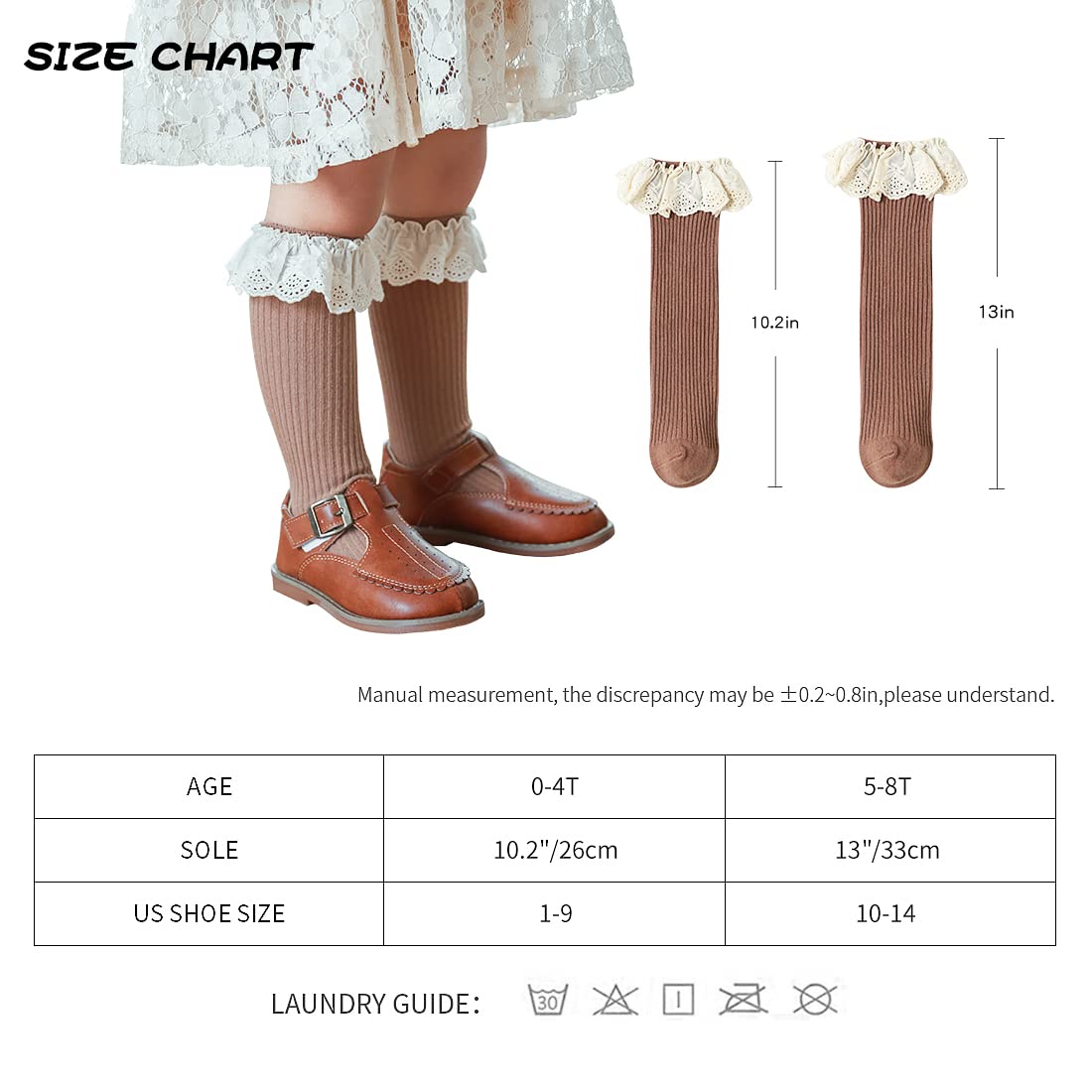 HOUSEYUAN Calcetines largos con volantes para bebés y niñas, hasta la rodilla, para recién nacidos, con encaje, con volantes, para niñas de 6 a 12 meses
