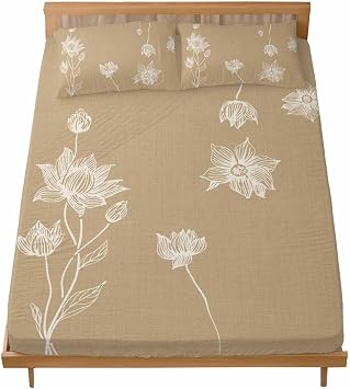 Twin Sheet Set Lotus Flowers Bed Sheets Set with 16 Inch Deep Pockets Harmony Floral Khaki Soft Luxury Hotel Bedding Sheets for All Season with Elastic Corner Straps
