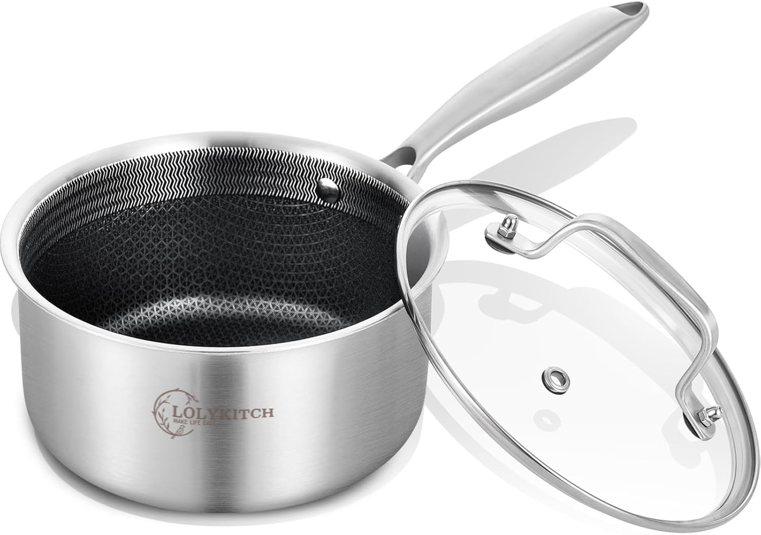 LOLYKITCH Hybrid Tri-Ply Stainless Steel Non-Stick Saucepan Set of 2,1.5QT & 2.5QT Sauce Pots,Induction Pots and Pans Set,Heavy Duty and Oven Safe.