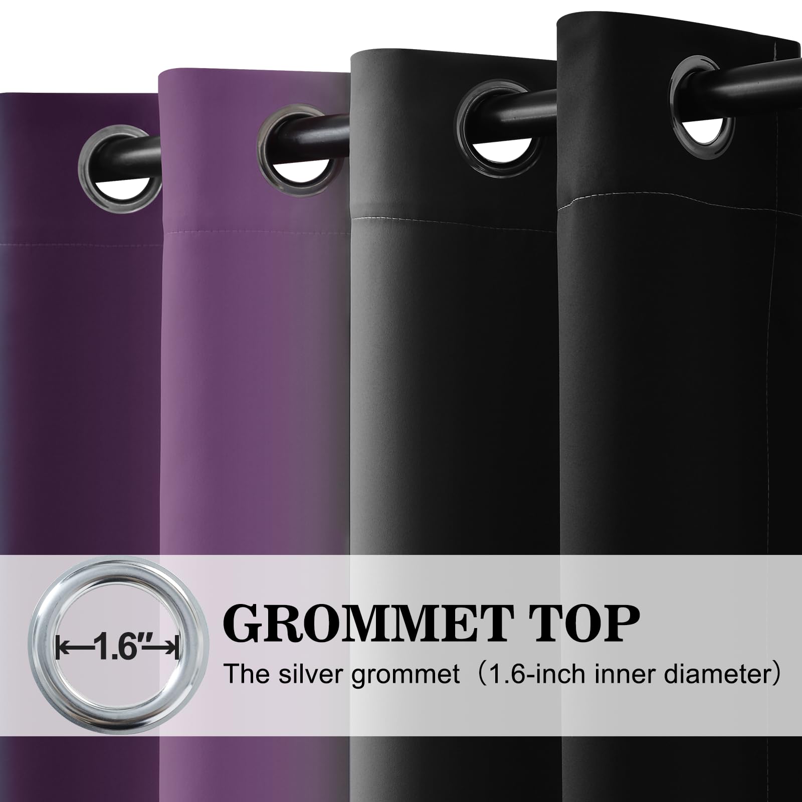 Yakamok 90 Inch Length Purple and Black Light Blocking Gradient Color Ombre Curtains with Grommet - Image 4