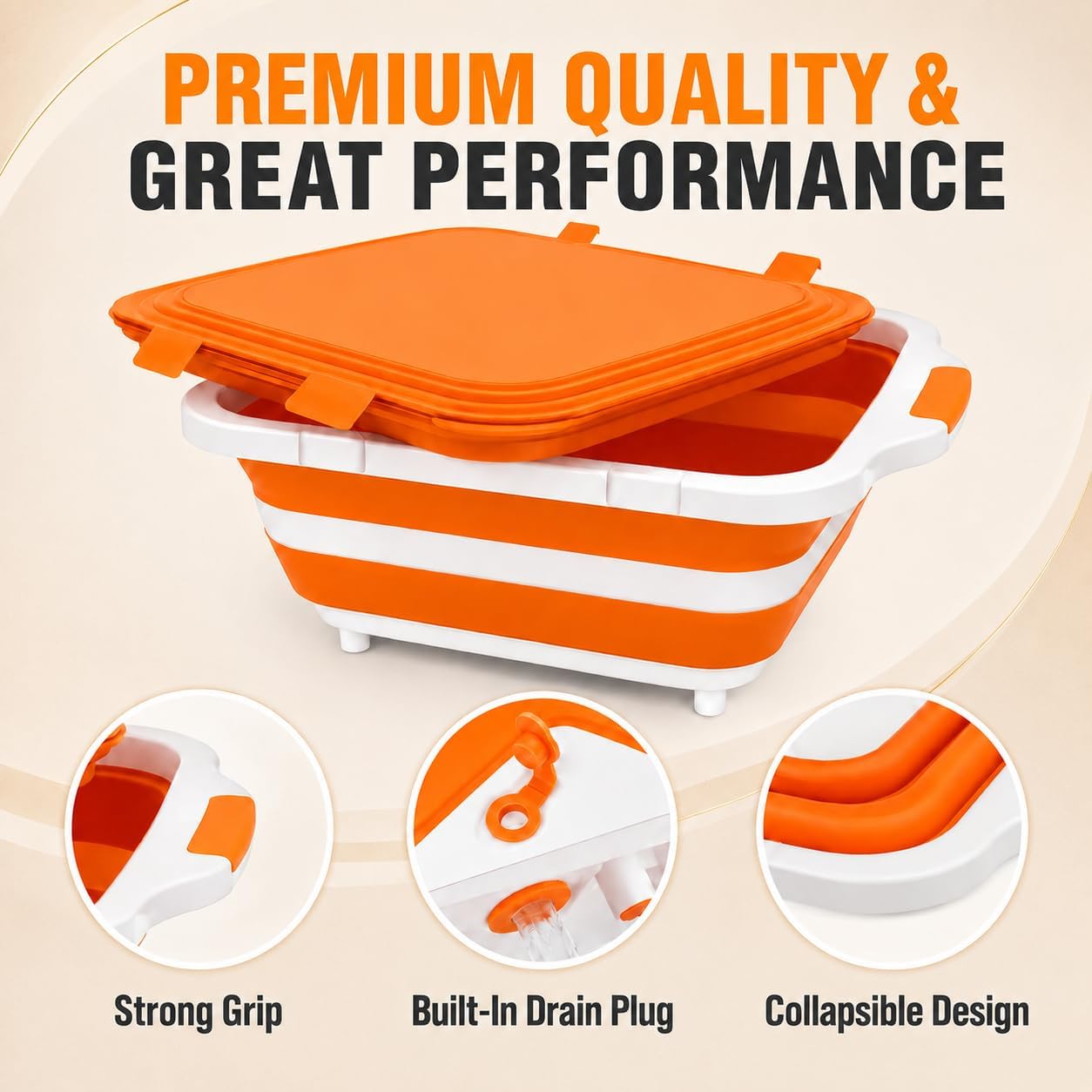 BBQ Prep Tub with 2 Pcs Meat Shredder Claws, 3-IN-1 Large BBQ Prep Tub 16L Cutting Board with Lid for Leak-Resistant Locking Lid, Meat food Container, Carving, Shredding & Storage (Orange)