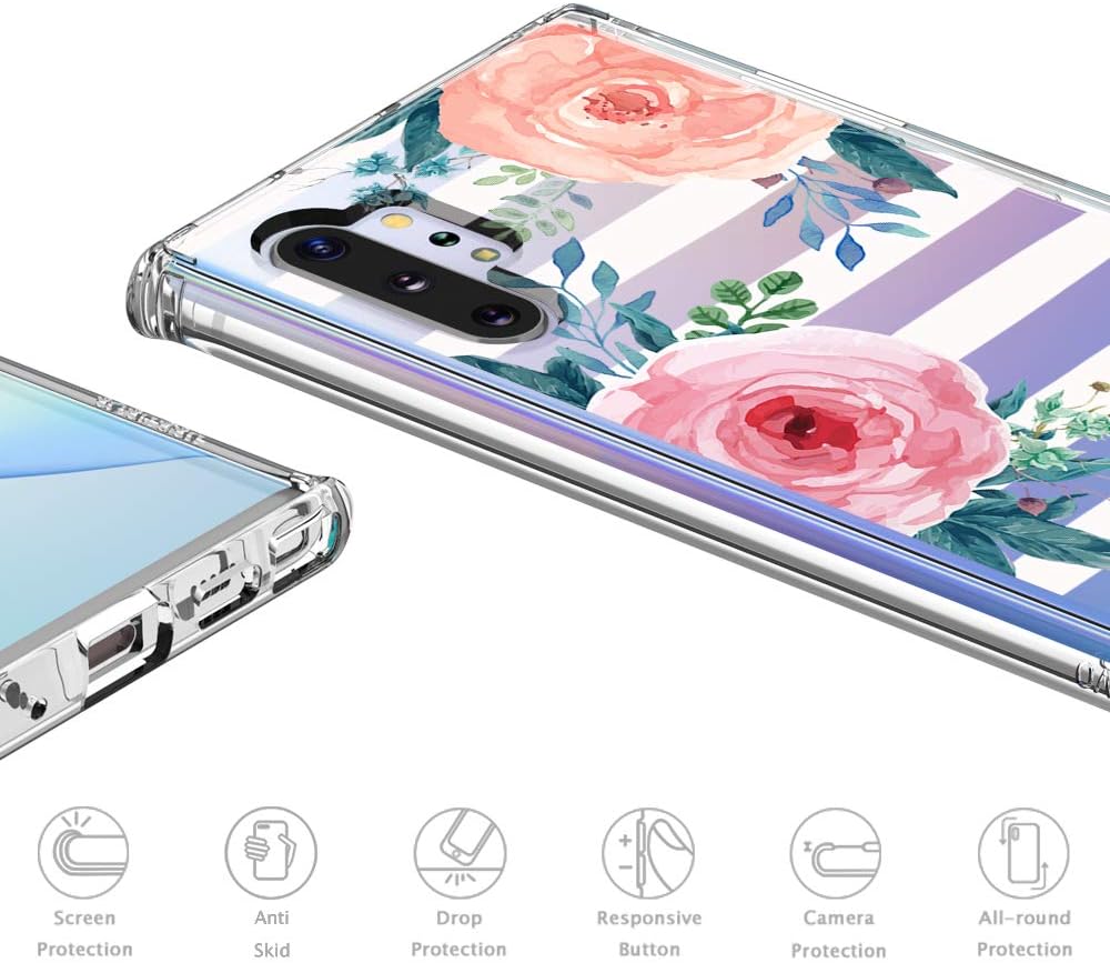 MOSNOVO for Samsung Galaxy Note 10 Plus Case, for Galaxy Note 10 Plus 5G Case, Clear Slim Soft TPU + PC Cover Case with Floral Flower Stripe Design Case for Galaxy Note 10+/Note 10+ 5G (2019)