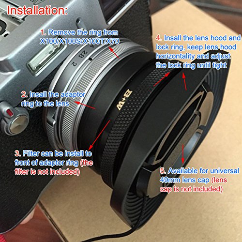 Haoge Lh-E3T Square Metal Lens Hood Shade With 49Mm Adapter Ring For Fuji Fujifilm Finepix X100 X100S X100T X70 X100F X100V Camera Replaces Fujifilm Lh-X100 Ar-X100 Lh-X70 #TOP5