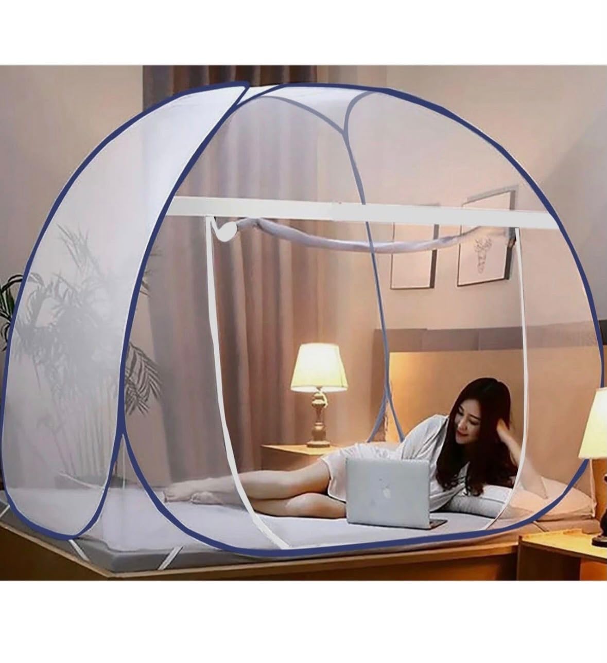 King Size Bed | 30 GSM Polyester Fine Mesh | Foldable Pop Up Machardani for Double Bed | 360° Mosquito & Insect Protection | Washable & Reusable | Blue-image-36