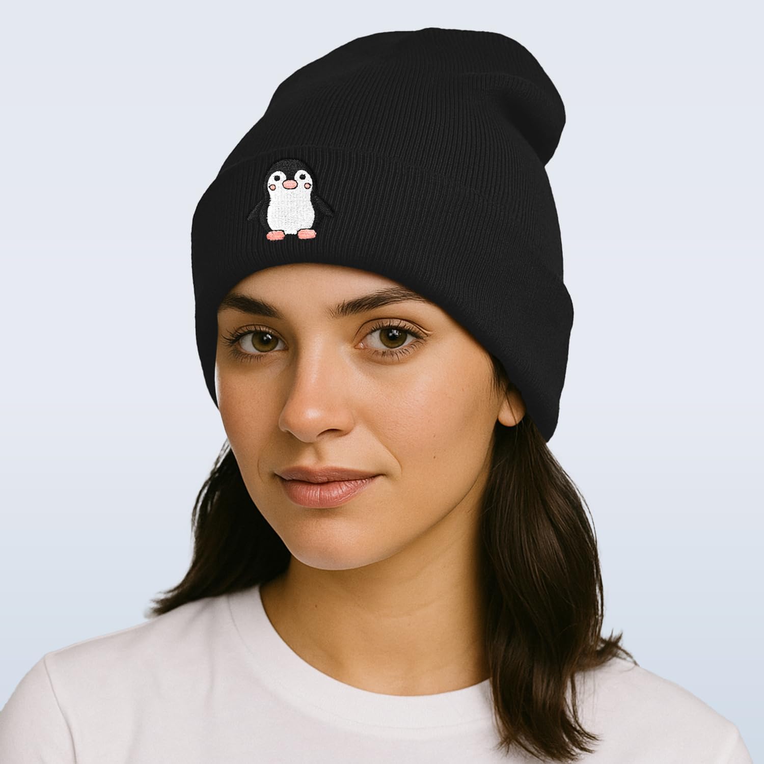 Cool Penguin Pattern Beanie,Embroidered Wool Knit Hats for Men Women,Keep Warm Winter hat for Cold Weather Accessory image 5