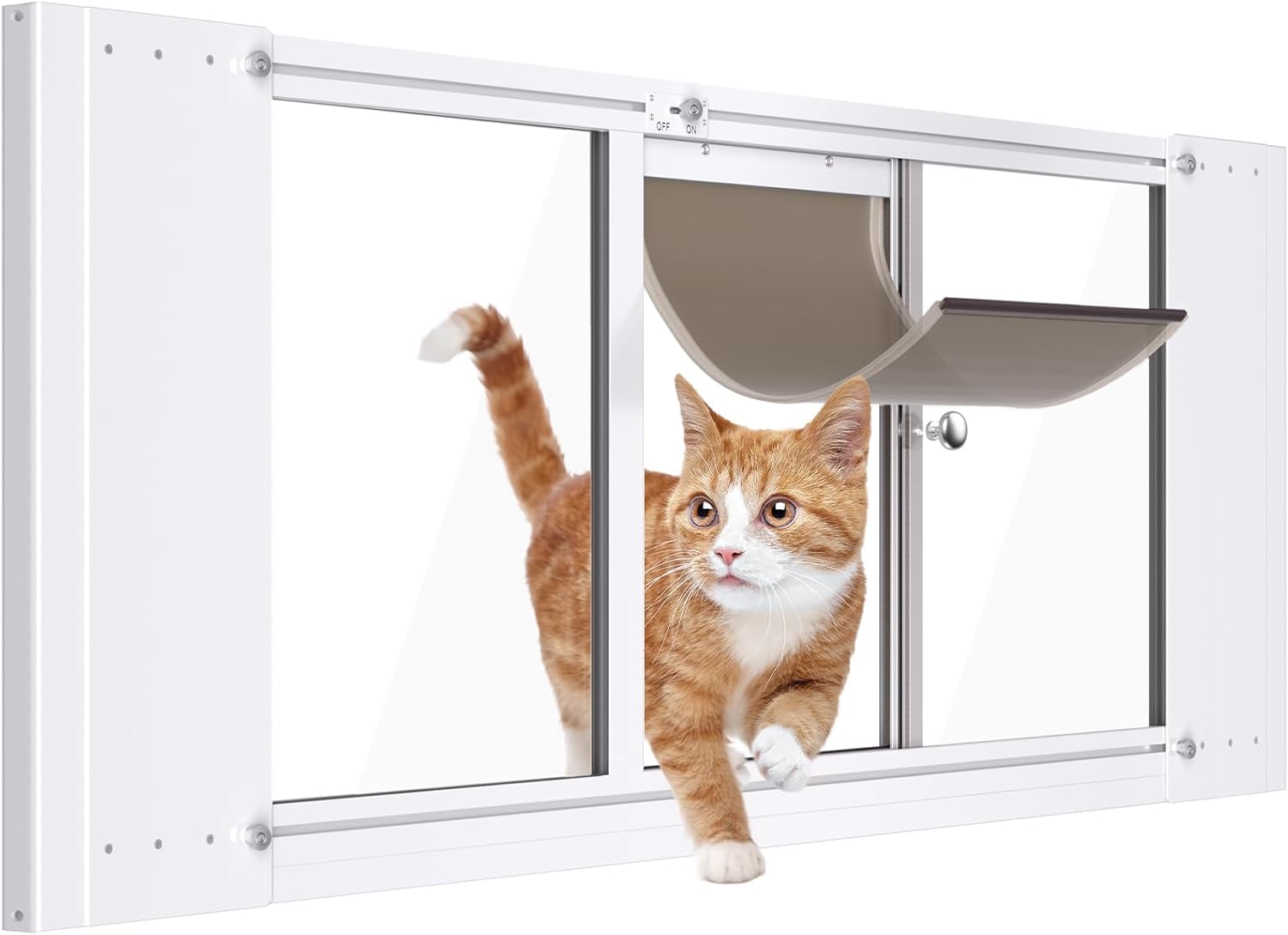 Cat Door for Window,Adjustable to Fits 33"-38" Width Sliding Windows,Aluminum Frame Window Cat Door Insert,Magnetic Close Cat Window Door,Quick Install Window Pet Door for Cats & Small Dogs
