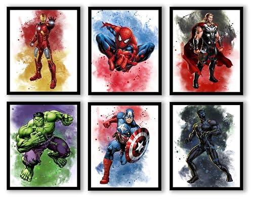 Superhero Watercolor Posters Superheroes Room Decor For Boys Superhero Wall Art Set Of 6 Unframed (8''X10'') Posters For Boys Room Nursery Kids Room Wall Decor #TOP29