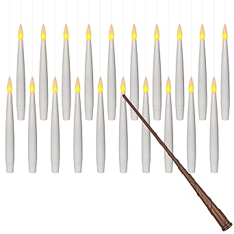 Leejec 20pcs Flameless Taper Floating Candles with Magic Wand Remote, Flickering Warm Light, Battery Operated 6.1
