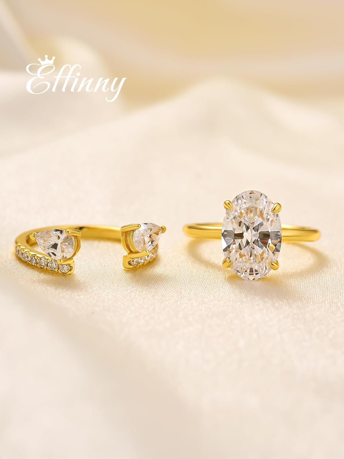 3.5ct Oval Wedding Ring Set for Women,Two Stone Pear Open Stackable Band 925 Silver Match Engagement Ring Set - Image 6