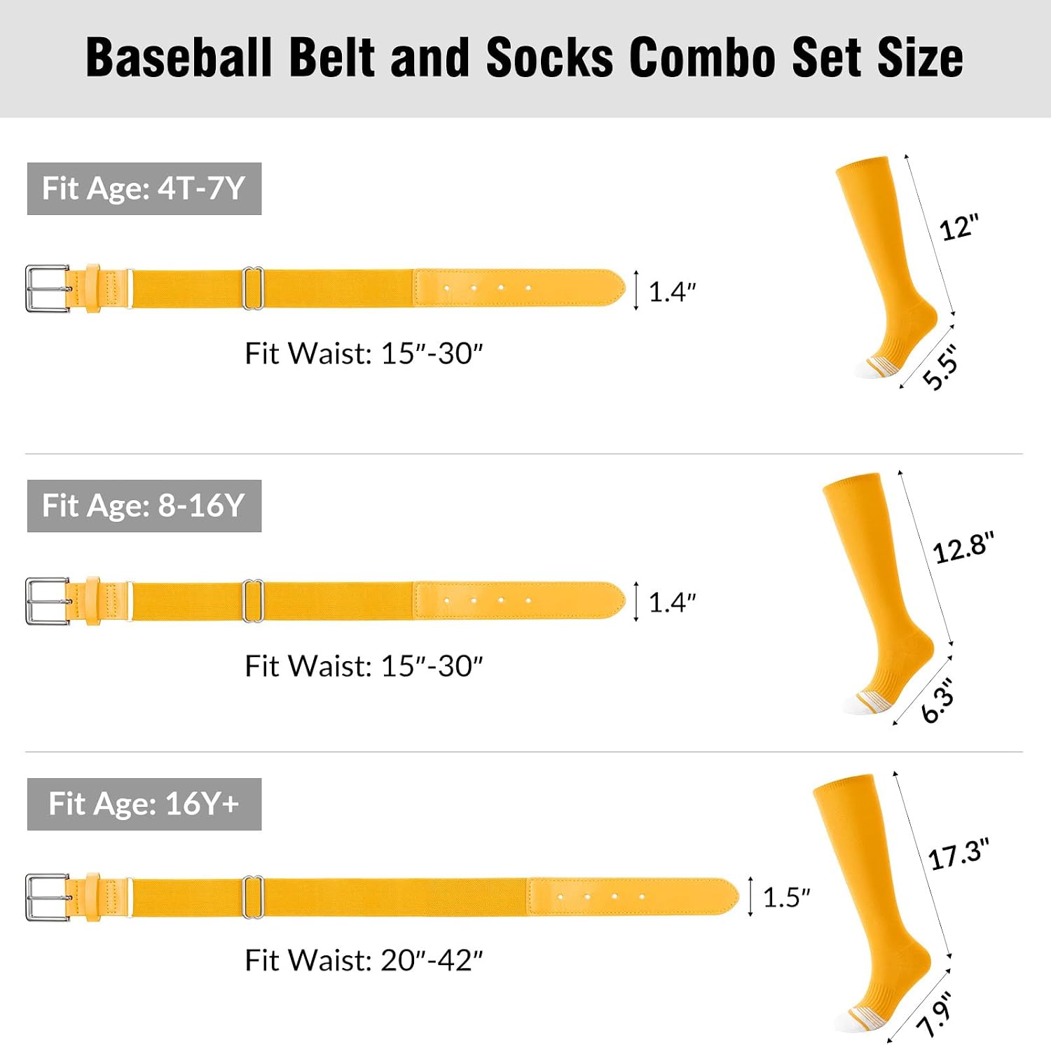JASGOOD Baseball Socks and Belt Combo Set Softball Socks Adjustable Baseball Belt for Kids Youth Adult