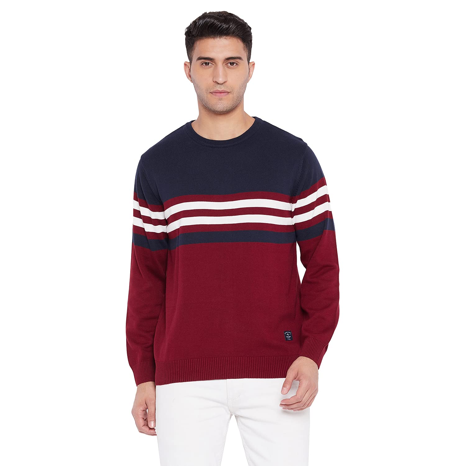 cantabil Men's Striped Design Round Neck Casual or Formal Full Sleeve Winter Wear Woollen Sweaters or Pullovers - Maroon & Navy Blue (MSWL00002-MAROON)-picture-41
