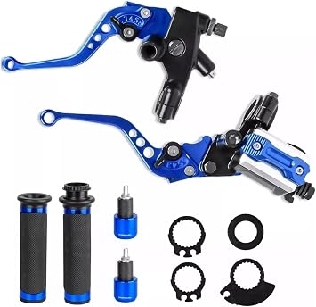 Universal Motorcycle 7/8" 22mm Handlebar Brake Master Cylinder Clutch Lever CNC Left and Right,Hand Grips Handlebar Ends Set Compatible with Harley Honda Kawasaki Suzuki Yamaha Blue-Set