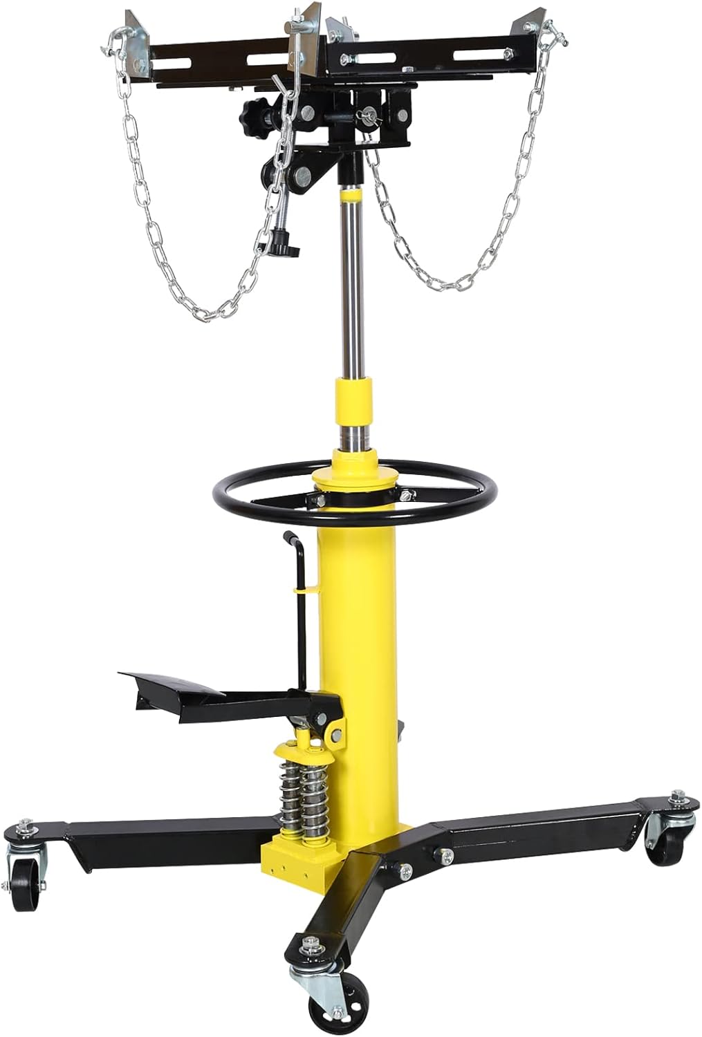 Transmission Jack, 1660 lbs Hydraulic 2-Stage High Lift Vertical Telescoping Floor Jack Stand, W/Pedal, 360° Swivel Wheels, Garage/Shop Lift Hoist (Yellow)