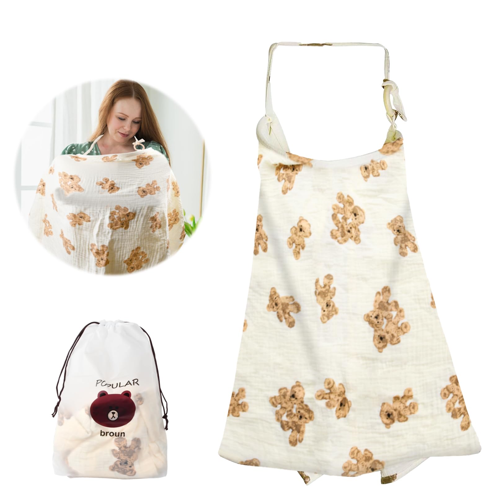 Breastfeeding Nursing Cover with Storage Bag, Baby Breast Feeding Cover with Rigid Hoop