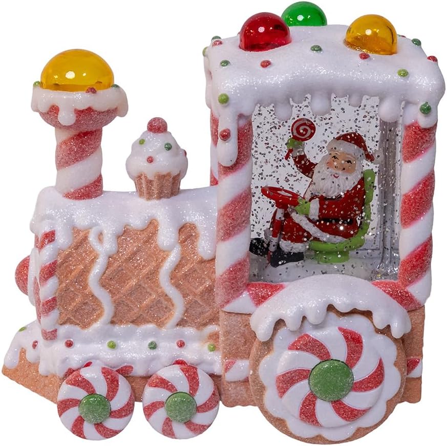 Kurt Adler 7.5" Battery Operated USB LED Lighted Santa Train Lantern with Spinning Glitter Water.