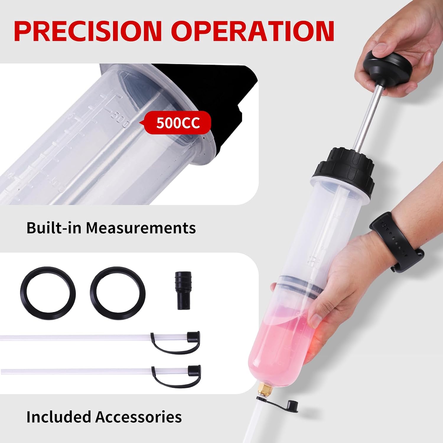 MaxWorks Manual Fluid Extraction and Transfer Pump 500cc 17oz Multi Purpose Syringe Suction Gun for Oil Brake Fluid Coolant and Gear Lube with Extension Hoses (51045)