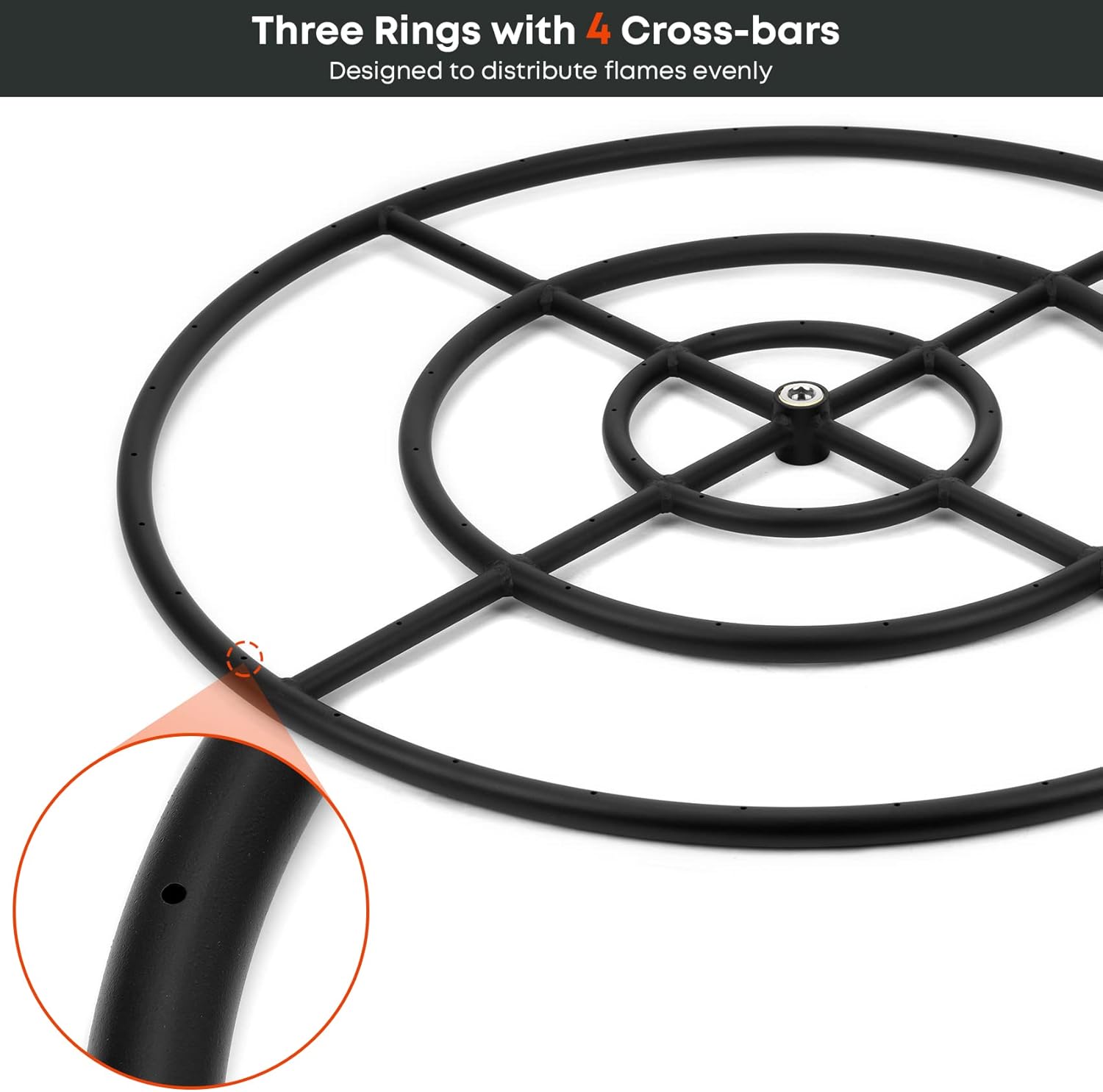 Stanbroil Natural Gas Fire Pit Burner Ring Installation Kit, Black Steel, 30-inch