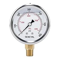 Vista 16 de SENCTRL Medidor de baja presión relleno de líquido de glicerina libre de plomo de 160 Psi, tamaño de esfera de 2.5", montaje inferior NPT de 1/4