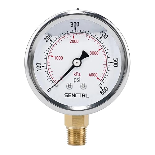 Miniatura 47 de SENCTRL Medidor de baja presión relleno de glicerina de 0-100 psi, tamaño de dial de 2.5", montaje inferior NPT de 1/4", caja de acero inoxidable