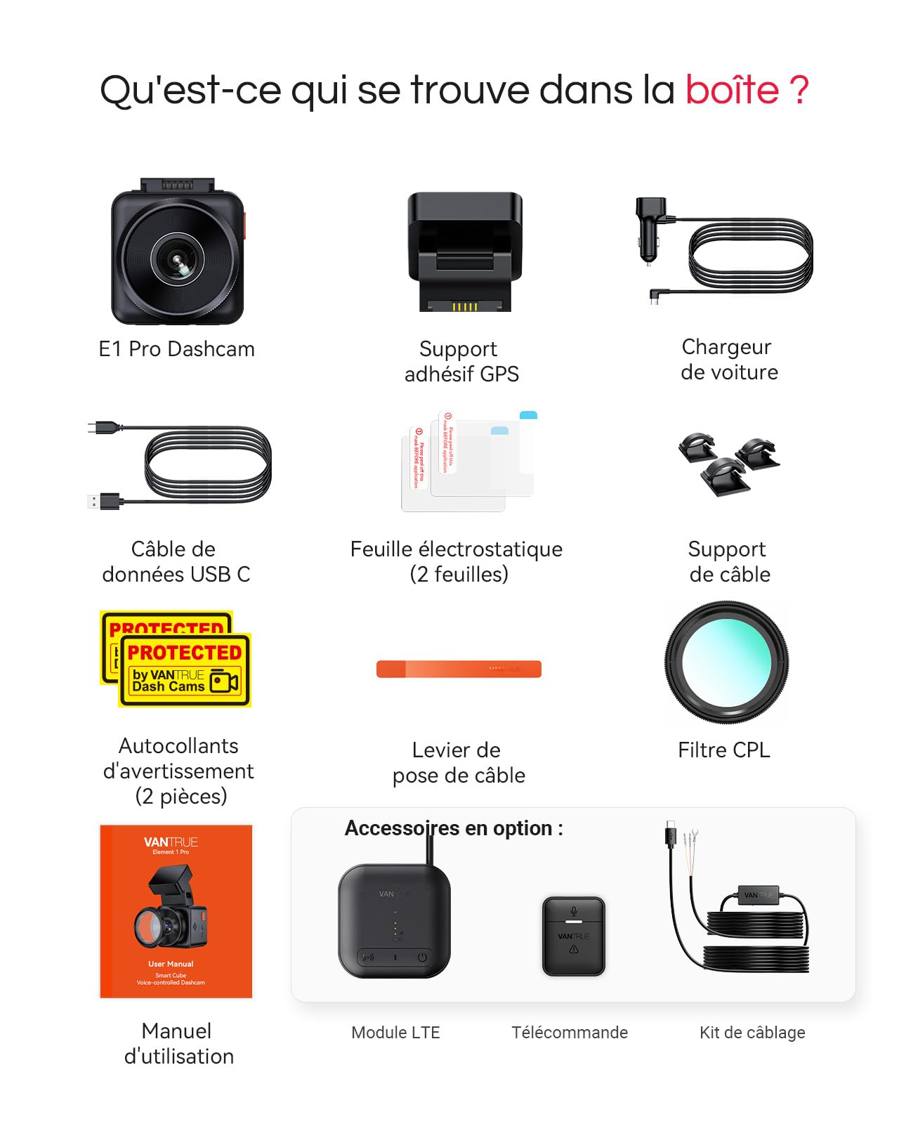 VANTRUE E1 Pro 4K HDR STARVIS 2 Dashcam Voiture Avant, Mini Caméra Embarquée Caché 5Ghz WiFi GPS avec CPL, Contrôle Vocale Français, 160°Mode Parking 15s Pré-Enregistrement, Vision Nocturne Max 1 to