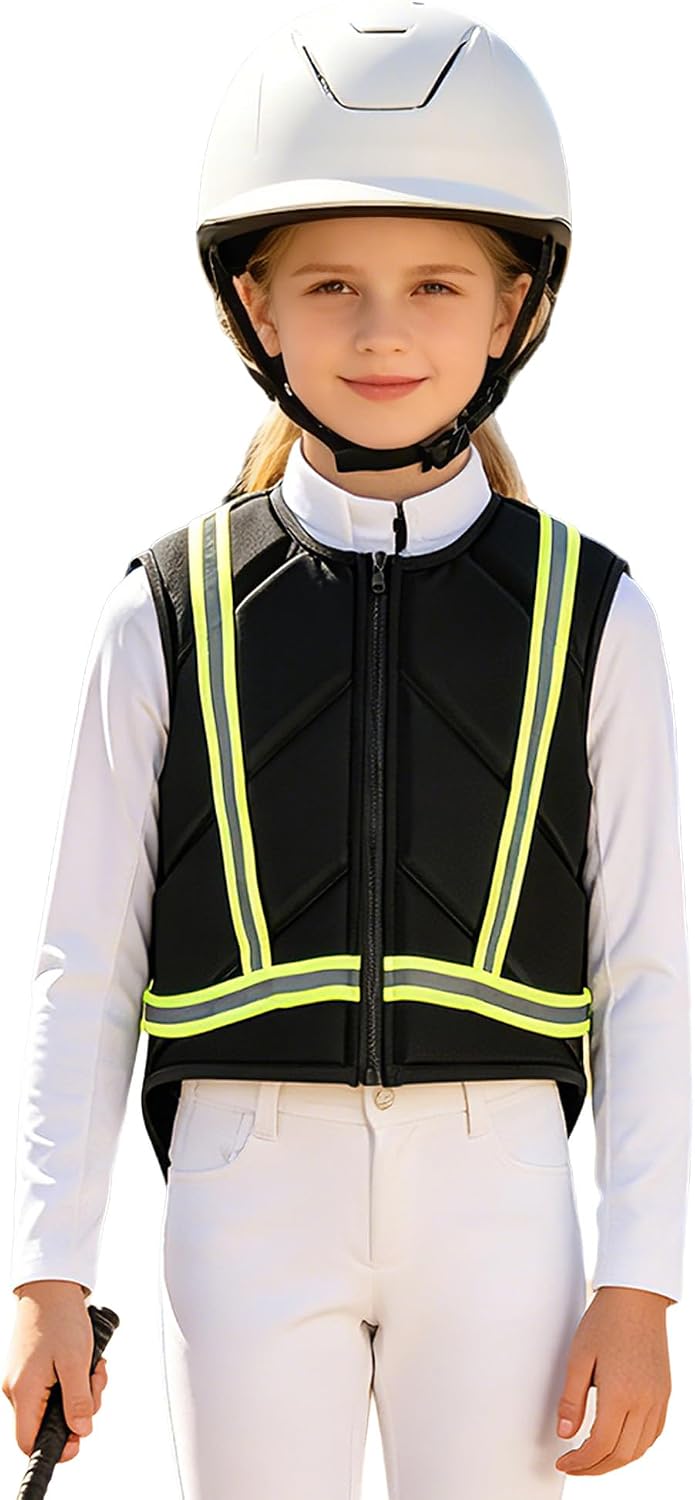 Girl Outfit Equestrian Safety Vest Training Camp Top | Equestrian Body Protector,Safety Vest for Horse Riding,Reflective,Protects Chest,Lightweight,Front Zipper Closure,Event Gear