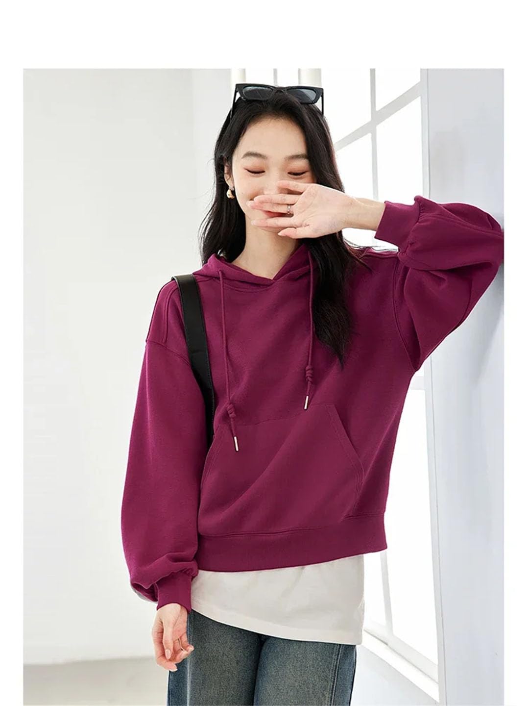 Sudadera con capucha y cuello redondo para mujer, sudadera con capucha suelta para mujer, ropa de calle simple