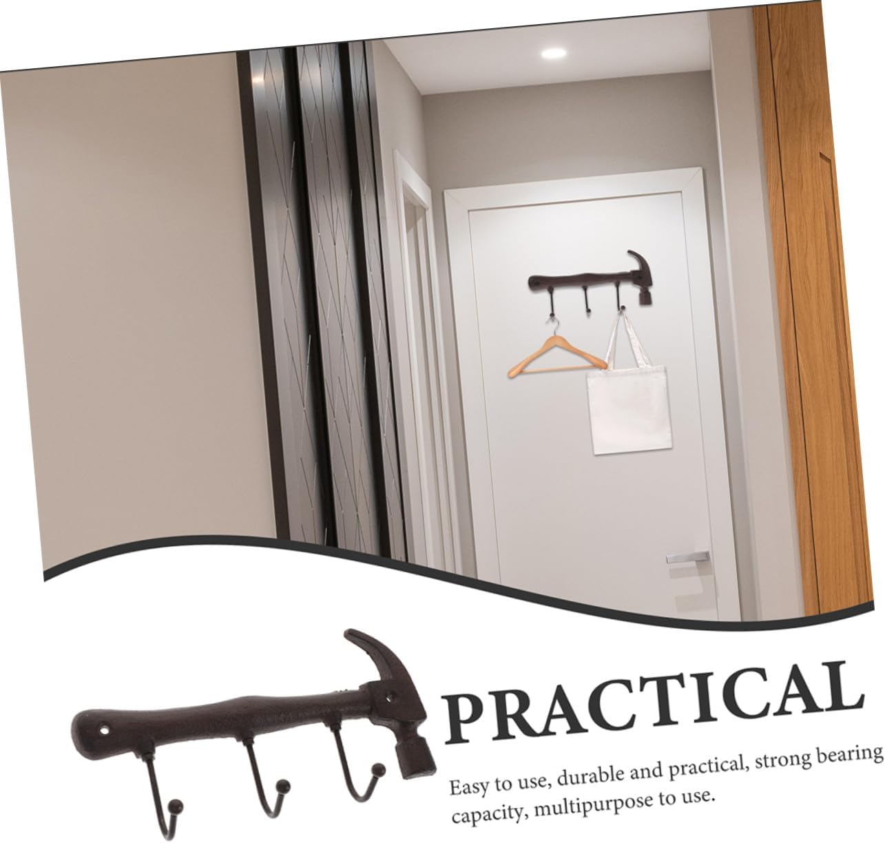 Vintage Cast Iron Wall Coat Hook 2pcs Retro Hammer-Shaped Garment and Hat Hanging Rack for Entryway, Bathroom, and Home Storage with Mounting Screws