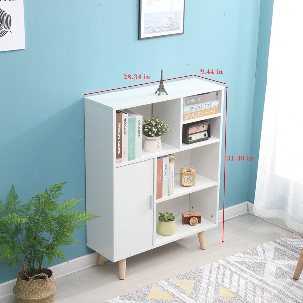huijdew White Wood Bookcases Bookshelf Small Floor 5Shelf