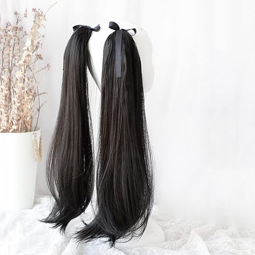 Miniatura 2 de Peluca de cola de caballo de 2 piezas, extensión de cabello largo y lacio, para cosplay, cola de caballo, cola de caballo, cola de cerdo, peinado de