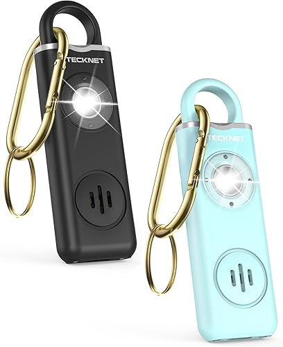 Miniatura 10 de TECKNET Alarma de seguridad personal recargable para mujeres, llavero de autodefensa de 130 dB con luz estroboscópica SOS, aviso de batería baja,