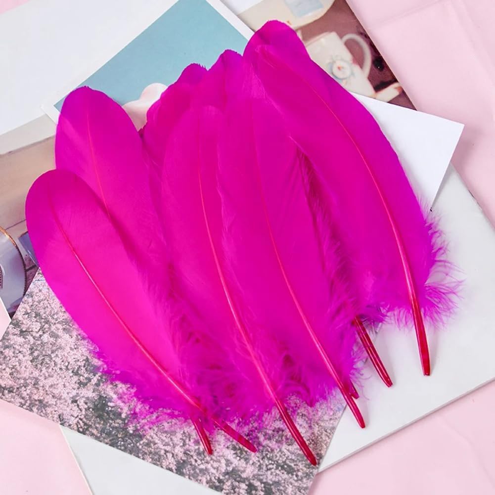 200PCS Natural Goose Feathers, 5.91-7.87inch Decorative Feathers for Wedding Party Clothing Accessories Dream Catcher DIY Crafts, Rose Red