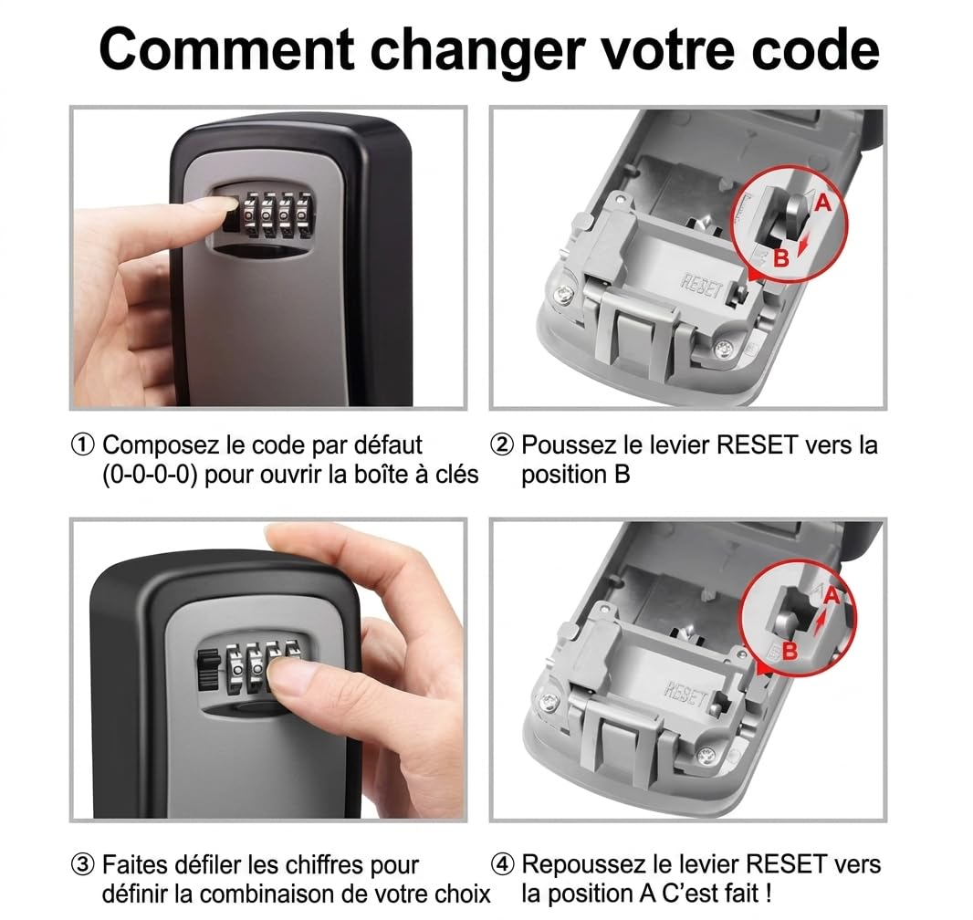 Boite à clés murale sécurisée avec code à 4 chiffres XL, intérieur/extérieur, étanche, fixation murale, Grande Capacité & Imperméable, Coffre Fort a Clefs pour Maison Bureau Garage, grande taille
